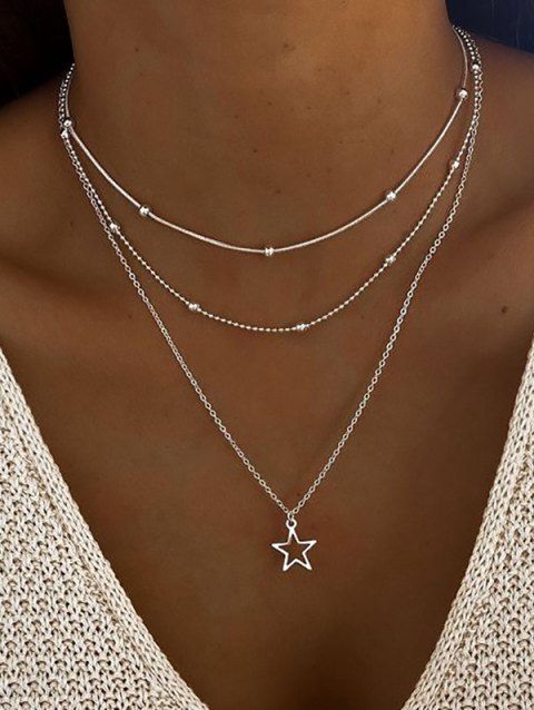 New Hollow Out Star Beads Pendant 3 Layers Stacking Necklace