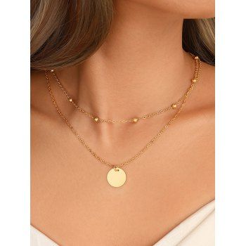 

Double-layered Simple Design Round Decor Necklace, Golden