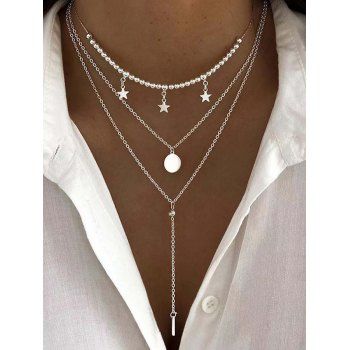 

Vintage Simple Star Circle Bar Shaped Multi-layer Clavicle Chain Necklace, Silver