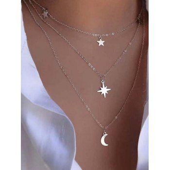 

Fashion Star Moon Pendant 3 Layers Stacking Necklace, Silver