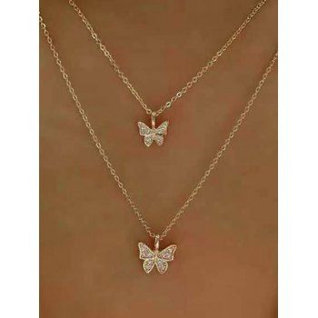 

Valentine's Day Artificial Rhinestone Butterfly Pattern Double-layered Simple Design Necklace, Golden
