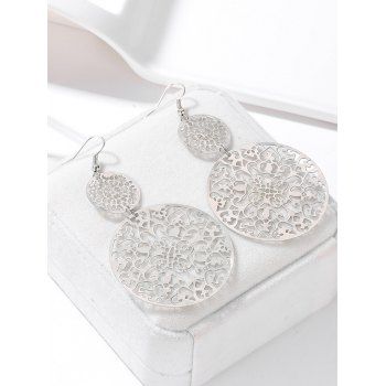 

New Simple Retro Hollow Out Disc Frosted Court Ethnic Style Carved Stud, Silver