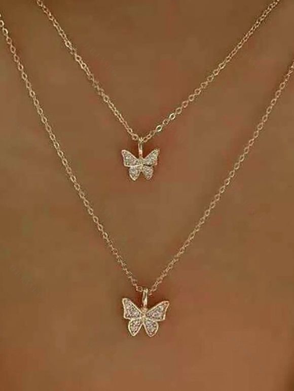 Collier Simple Design Double Couches Motif Papillon en Strass pour la Saint-Valentin - d'or 