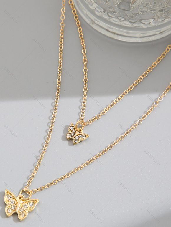 Collier Simple Design Double Couches Motif Papillon en Strass pour la Saint-Valentin - d'or 