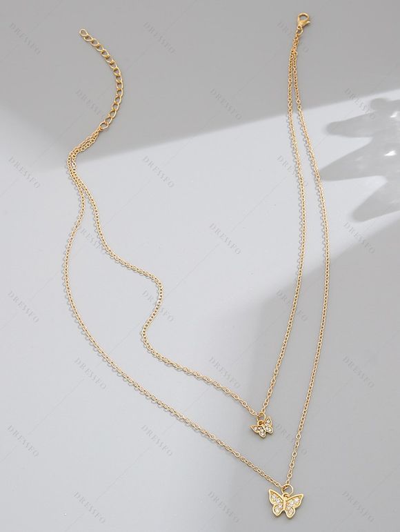 Collier Simple Design Double Couches Motif Papillon en Strass pour la Saint-Valentin - d'or 