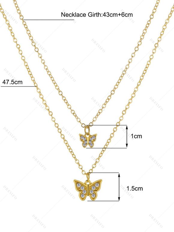 Collier Simple Design Double Couches Motif Papillon en Strass pour la Saint-Valentin - d'or 