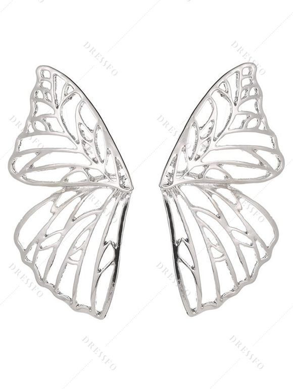 Boucles D'Oreilles Tendances en Forme D'Ailes de Papillon à Sculpture Creuse 3D - Argent 