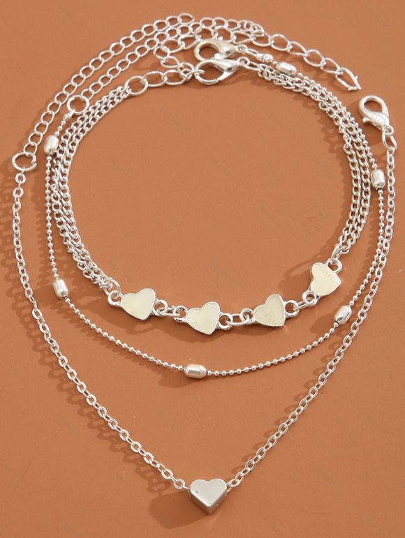 Chaîne de Cheville D'Eté de Plage Cœur Style D'Eté 3 Pièces pour Saint-Valentin - Argent 