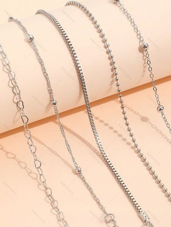 Ensemble de Bracelet Chaîne Cœur Perlé en Alliage 5 Pièces - Argent 