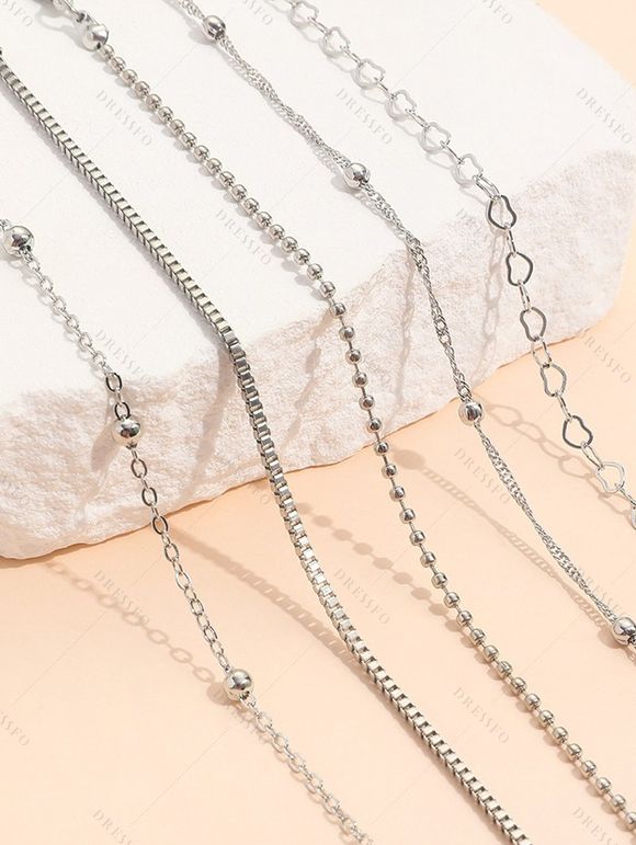 Ensemble de Bracelet Chaîne Cœur Perlé en Alliage 5 Pièces - Argent 