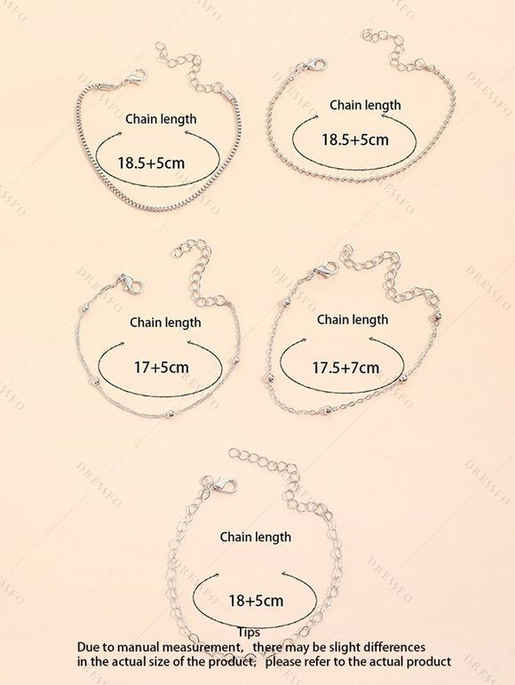 Ensemble de Bracelet Chaîne Cœur Perlé en Alliage 5 Pièces - Argent 