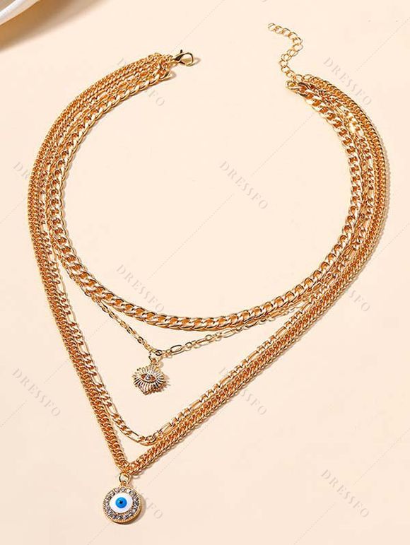 Collier Chaîne Superposé Œil de Démon 4 Pièces avec Strass - d'or 