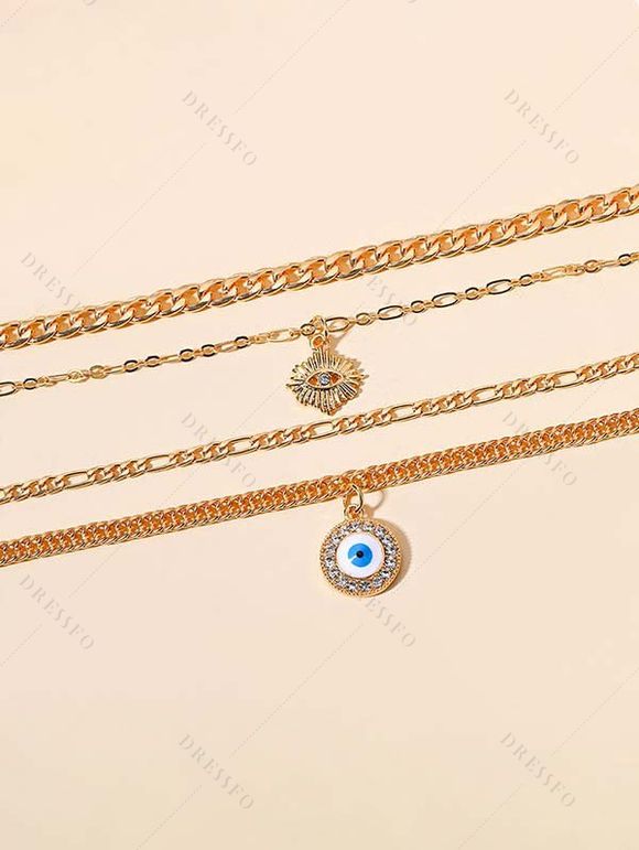 Collier Chaîne Superposé Œil de Démon 4 Pièces avec Strass - d'or 