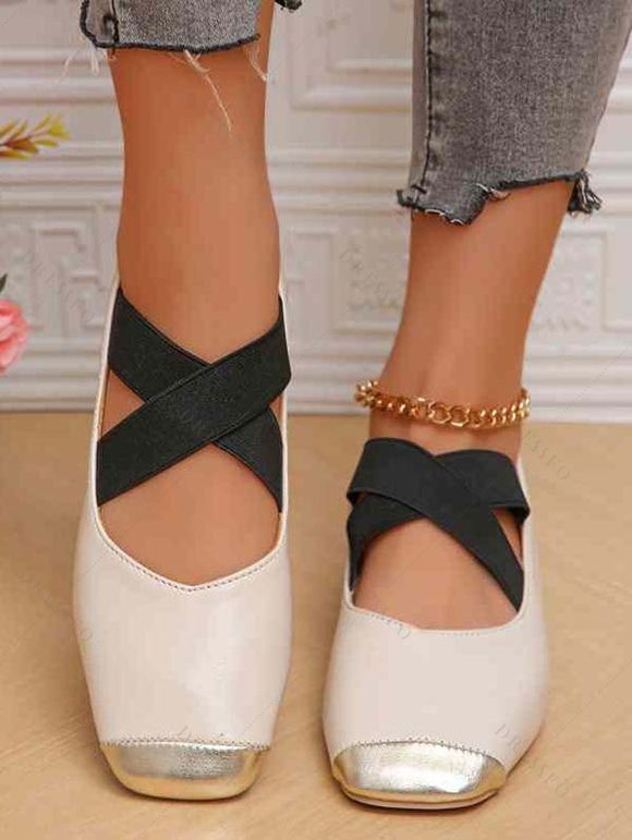 Women Casual Low Heeled Versatile Square Toe Fashionable Thick Heel Non-Slip Shoes - Beige EU 37
