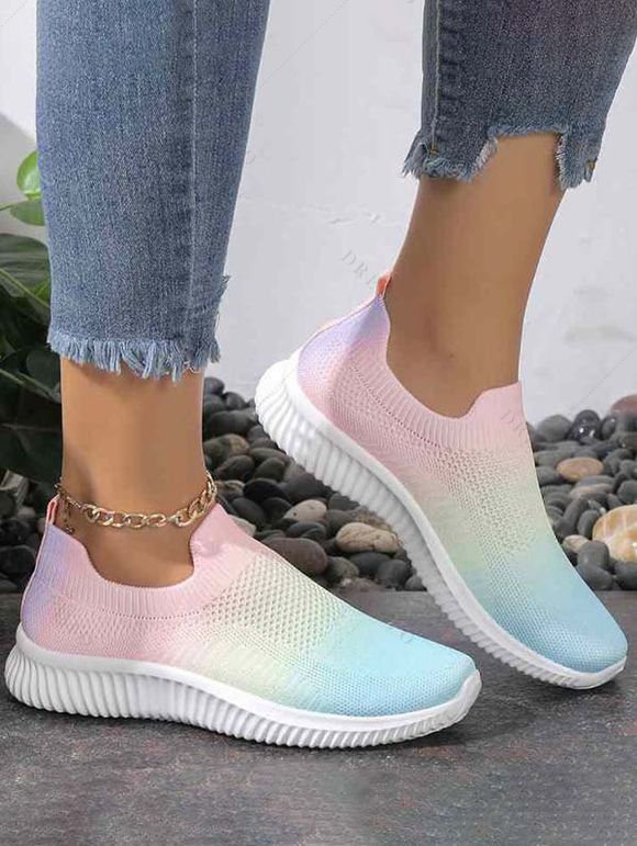 Women Breathable Gradient Comfortable Fashionable Knitted Athletic Shoes - Rose EU 35