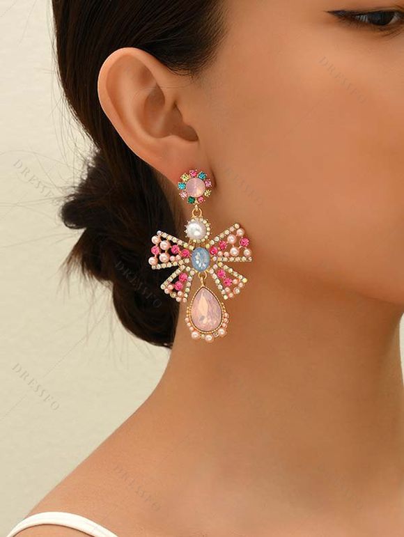 Boucles D'Oreilles Créatif de Vacances Feuille avec Nœud Papillon avec Strass - d'or 