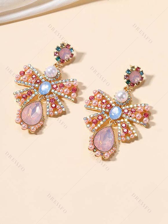 Boucles D'Oreilles Créatif de Vacances Feuille avec Nœud Papillon avec Strass - d'or 