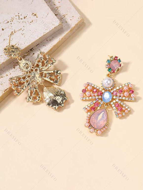 Boucles D'Oreilles Créatif de Vacances Feuille avec Nœud Papillon avec Strass - d'or 