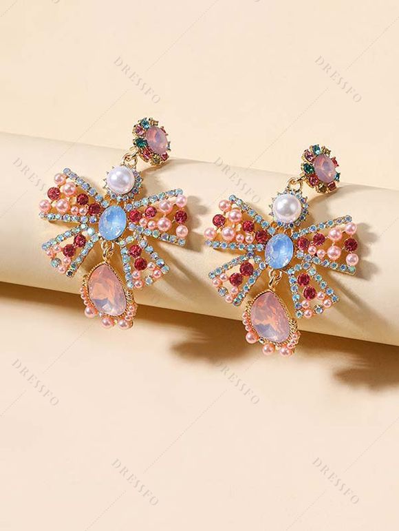 Boucles D'Oreilles Créatif de Vacances Feuille avec Nœud Papillon avec Strass - d'or 