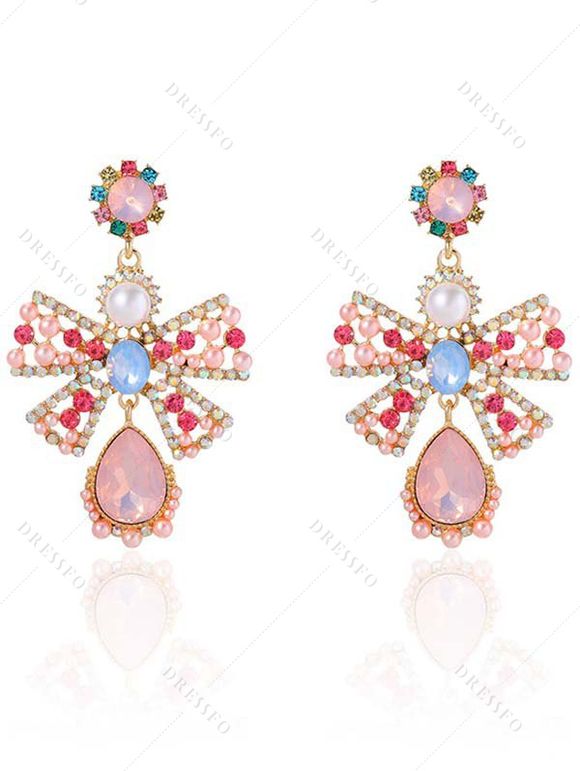 Boucles D'Oreilles Créatif de Vacances Feuille avec Nœud Papillon avec Strass - d'or 