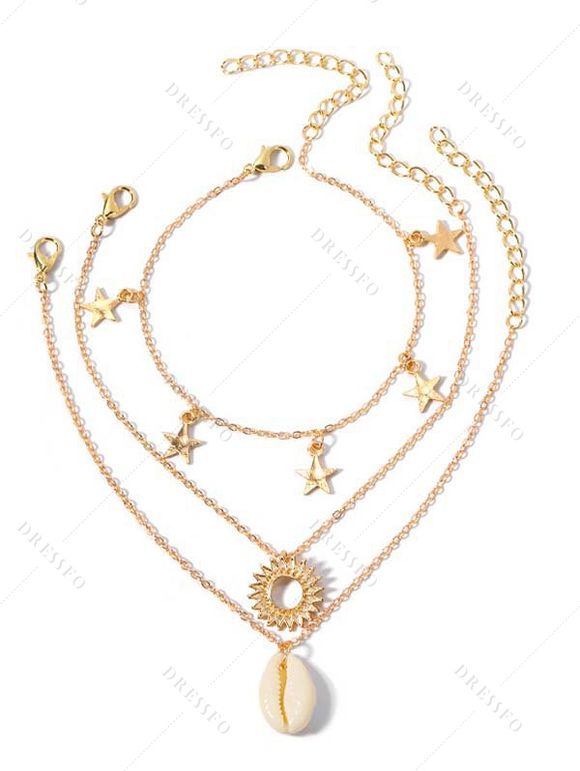 Ensemble de Chaîne de Cheville de Plage Etoile Lune Coquille 3 Pièces - d'or 