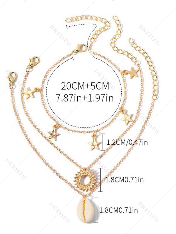 Ensemble de Chaîne de Cheville de Plage Etoile Lune Coquille 3 Pièces - d'or 