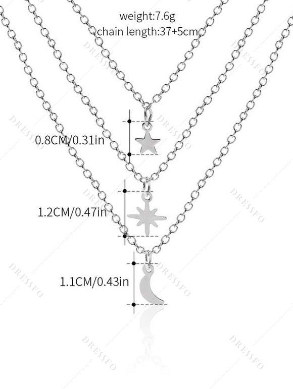 Collier Lune Etoile Pendant Superposé Elégant 3 Couches - Argent 