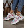 Colorful Floral Letter Print Breathable Lace Up Knit Casual Sneakers - Blanc EU 41