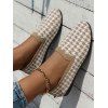 Women Houndstooth Pattern Flat Casual Knitted Soft Sole Slip On Shoes - Kaki Léger EU 36