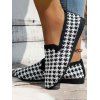 Women Houndstooth Pattern Flat Casual Knitted Soft Sole Slip On Shoes - Noir EU 37