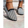 Women Houndstooth Pattern Flat Casual Knitted Soft Sole Slip On Shoes - Noir EU 41