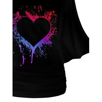 Valentine's Day Heart Print Oblique Shoulder Batwing Sleeve Loose T-shirt