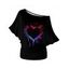 T-shirt Ample Imprimé Coeur à Manches Chauves-Souris à Une Épaule Nue Saint-Valentin - Noir S | US 4
