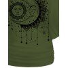 T-shirt Branché Motif de Soleil et de Lune à Epaule Dénudée à Manches Chauve-souris - Vert profond M | US 6