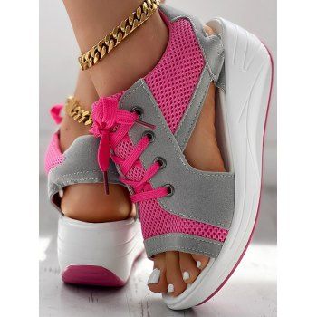 Contrast Open Toe Lace-up Sports Thick Sole Muffin Sandals