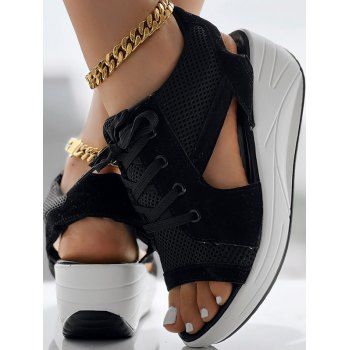 Contrast Open Toe Lace-up Sports Thick Sole Muffin Sandals