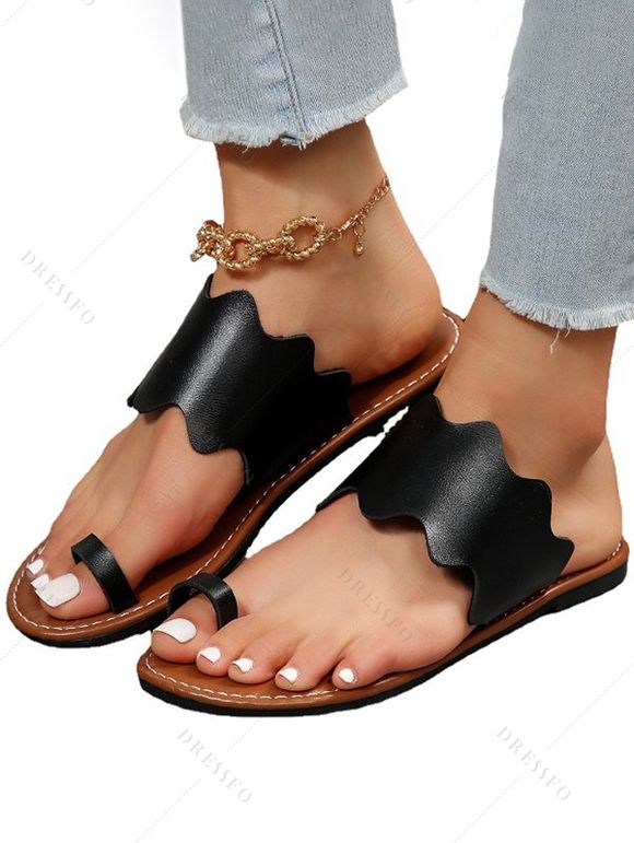 Women's Toe-Loop Flat Sandals Retro Style Flat Shoes - Noir EU 43