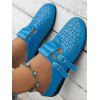 Slip On Round Toe Solid Color Sandals Hallow Out Double Buckle Strap Half Drag Slides Shoes - Bleu EU 43