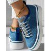 Casual Ladies Loafers Comfort Flats Shoes Round Toe Rhinestone Corduroy Lace-Up Sport Shoes - Bleu EU 41