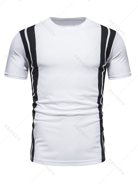 T-shirt à Rayures Colorées à Col Rond pour Homme - Blanc M