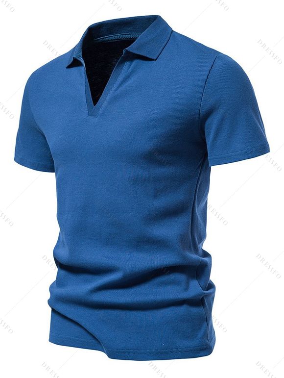 T-shirt de Sport Simple en Couleur Unie à Col Rabattu à Manches Courtes - Bleu L