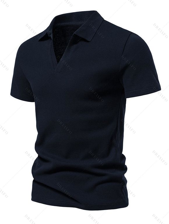 T-shirt de Sport Simple en Couleur Unie à Col Rabattu à Manches Courtes - Noir XL