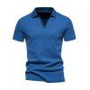 T-shirt de Sport Simple en Couleur Unie à Col Rabattu à Manches Courtes - Bleu XL