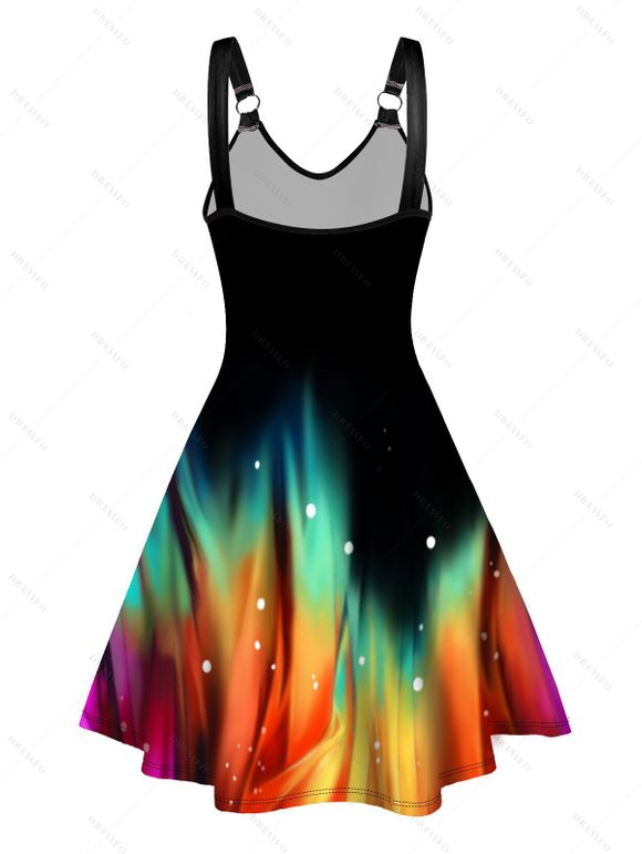 Robe Ligne A à Bretelle Colorée Imprimée sans Manches à Ourlet en O - Noir XL