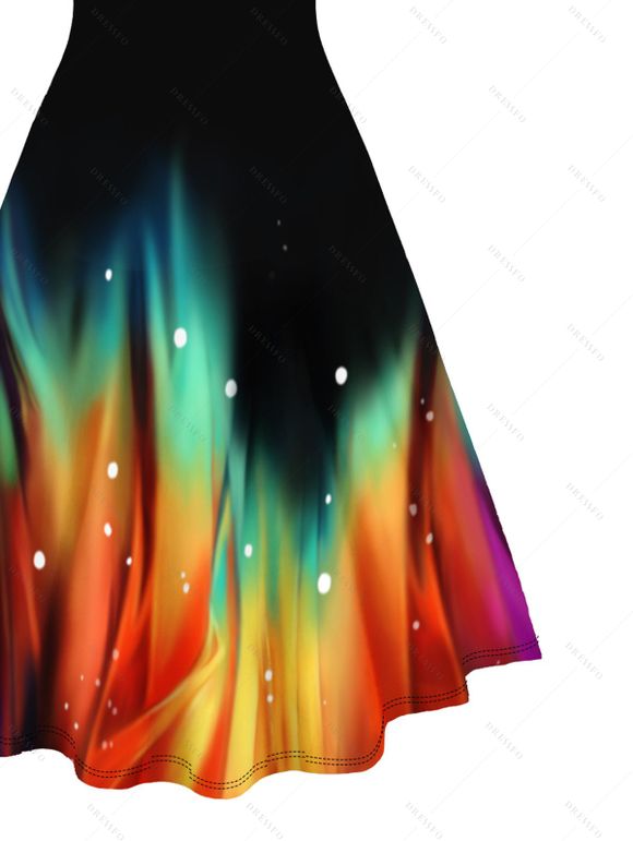 Robe Ligne A à Bretelle Colorée Imprimée sans Manches à Ourlet en O - Noir XL