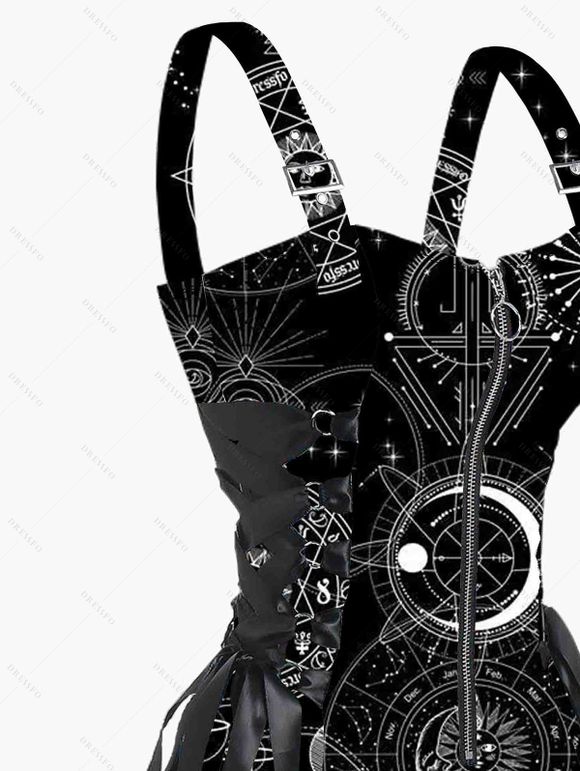 Mini Robe Géométrique Imprimé à Bretelle Bouclée à Lacets - Noir XL