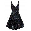 Allover Galaxy Print Straps Sleeveless Tank Dress O Ring V Neck A Line Dress