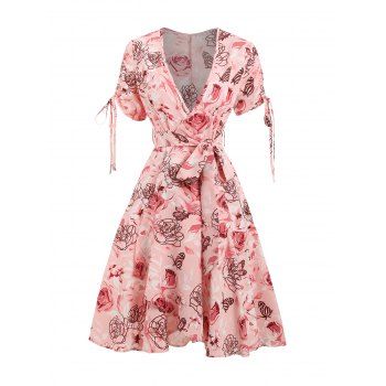 24% OFF] 2025 Robe D'été Plongeante à Rose Et Papillon En Rose