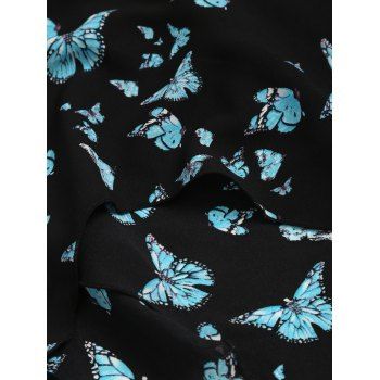 Allover Butterfly Print Square Collar Sheer Back Tee Sleeveless Summer Handkerchief T Shirt 
