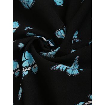 Allover Butterfly Print Square Collar Sheer Back Tee Sleeveless Summer Handkerchief T Shirt 